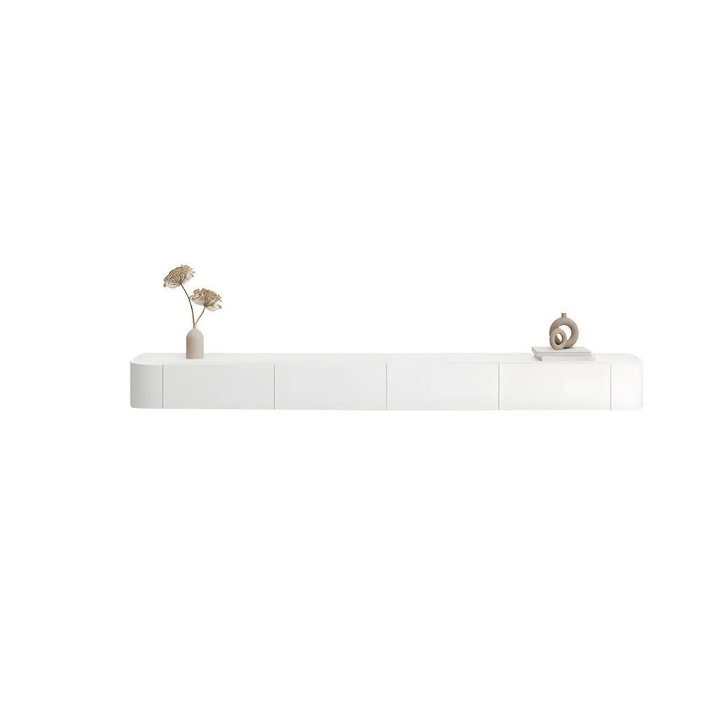 White Modern Wall-Mounted TV Stand with Drawers and Glass Doors