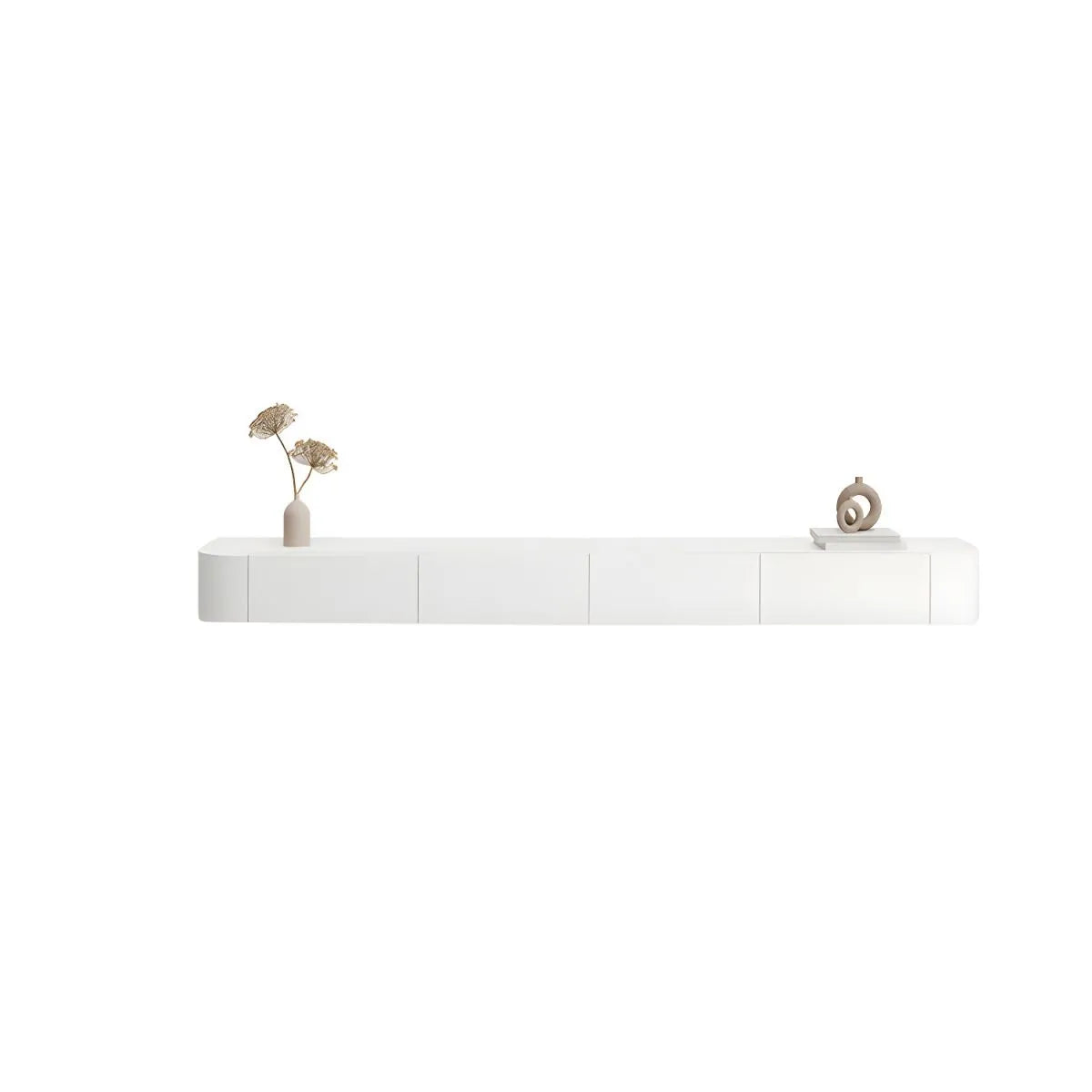White Modern Wall-Mounted TV Stand with Drawers and Glass Doors