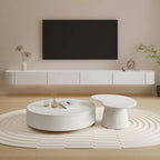 White Modern Wall-Mounted TV Stand with Drawers and Glass Doors