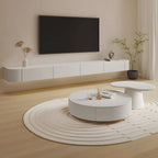 White Modern Wall-Mounted TV Stand with Drawers and Glass Doors