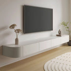 White Modern Wall-Mounted TV Stand with Drawers and Glass Doors