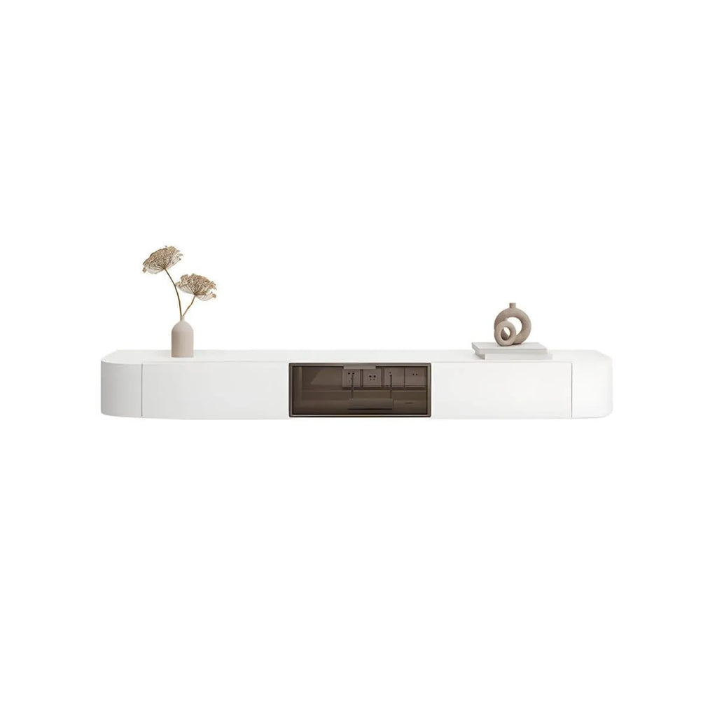 White Modern Wall-Mounted TV Stand with Drawers and Glass Doors