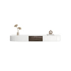White Modern Wall-Mounted TV Stand with Drawers and Glass Doors