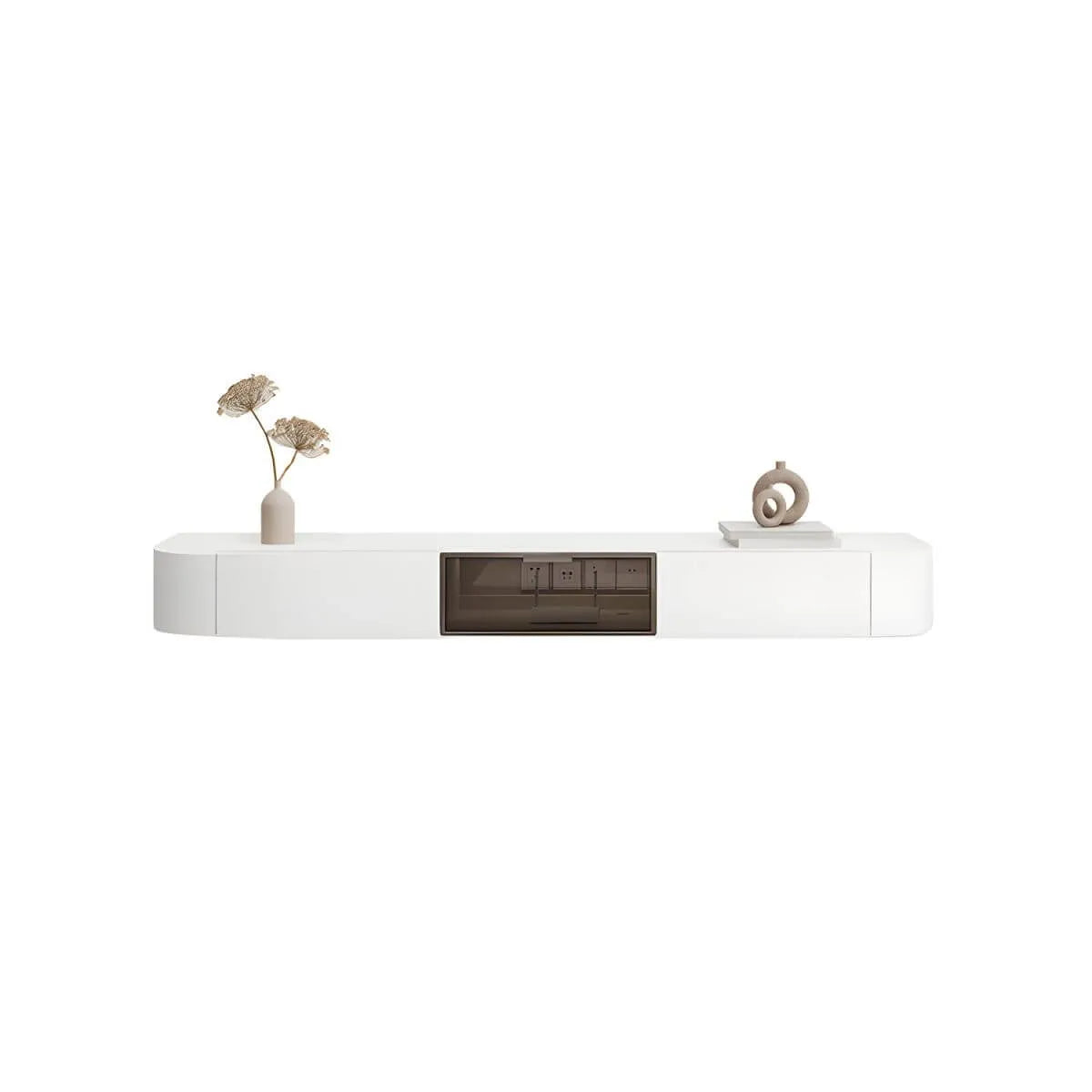 White Modern Wall-Mounted TV Stand with Drawers and Glass Doors