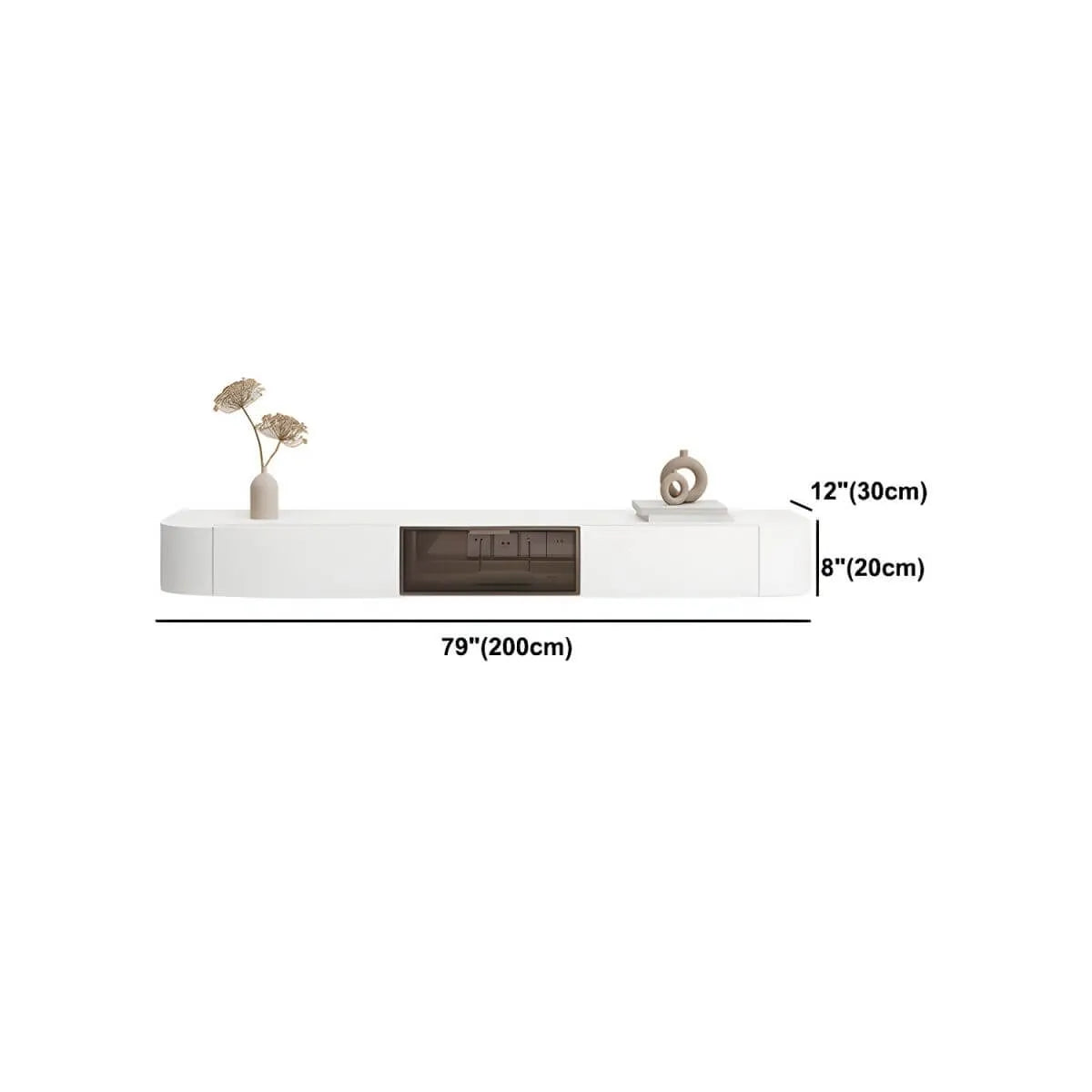 White Modern Wall-Mounted TV Stand with Drawers and Glass Doors Dimensions