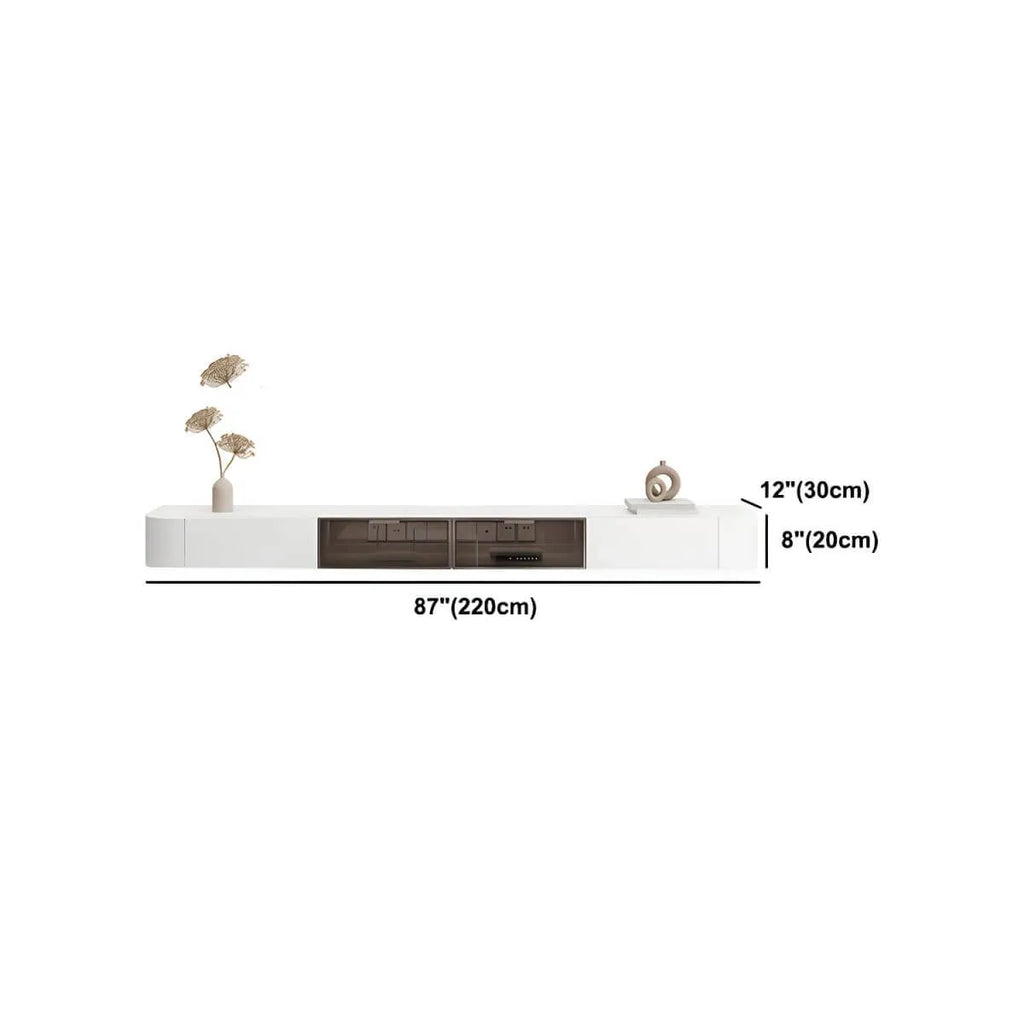 White Modern Wall-Mounted TV Stand with Drawers and Glass Doors Dimensions