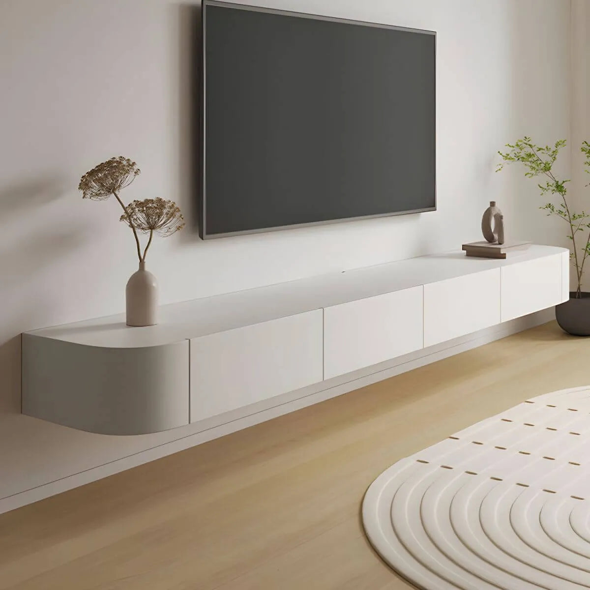 White Modern Wall-Mounted TV Stand with Drawers and Glass Doors Main Product Image Main image