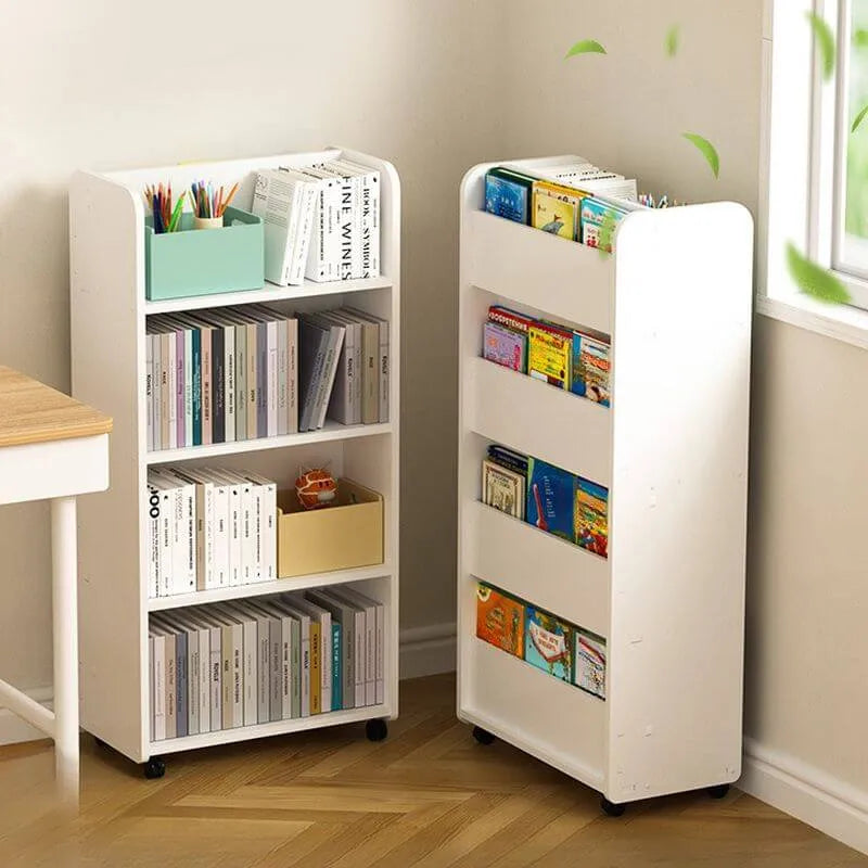 White Modern Wood Vertical Bookshelf with Adjustable Shelves Imagen secundaria del producto