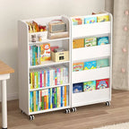 White Modern Wood Vertical Bookshelf with Adjustable Shelves
