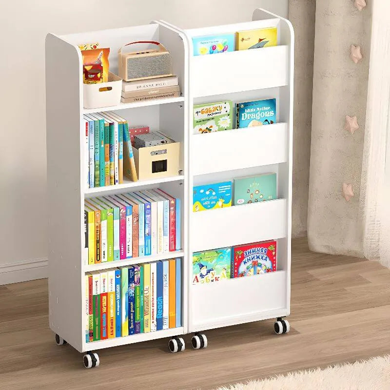 White Modern Wood Vertical Bookshelf with Adjustable Shelves