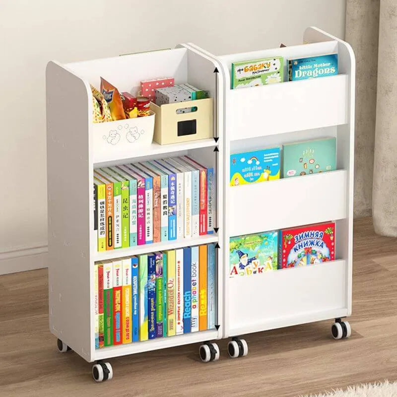 White Modern Wood Vertical Bookshelf with Adjustable Shelves