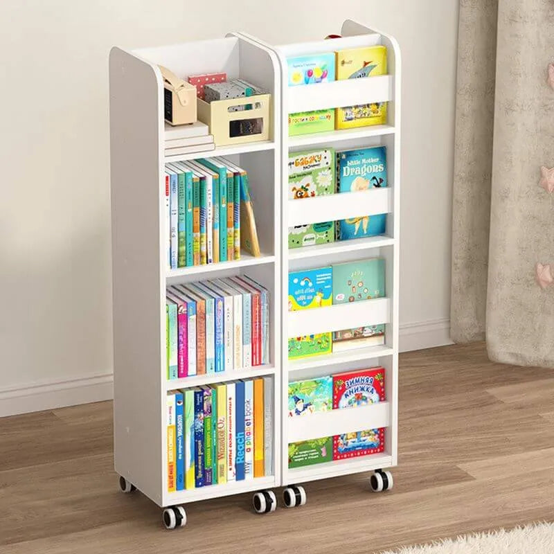 White Modern Wood Vertical Bookshelf with Adjustable Shelves
