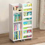 White Modern Wood Vertical Bookshelf with Adjustable Shelves