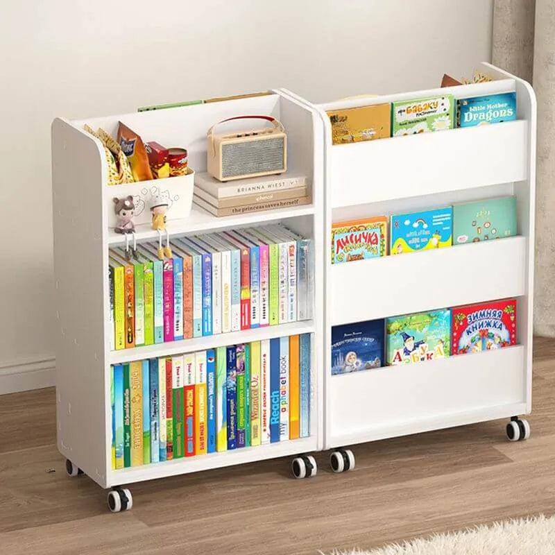 White Modern Wood Vertical Bookshelf with Adjustable Shelves
