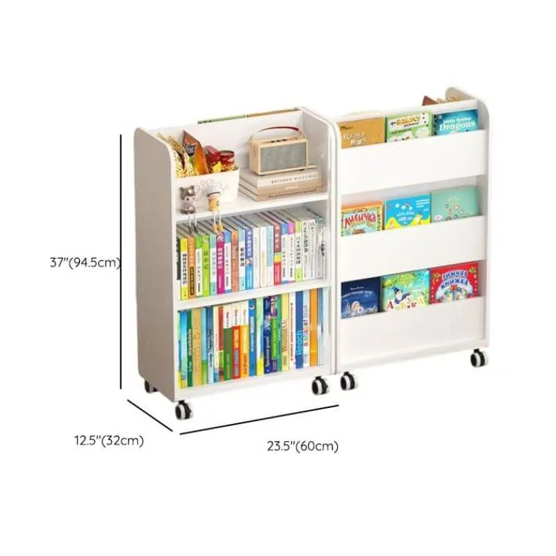 White Modern Wood Vertical Bookshelf with Adjustable Shelves Dimensions