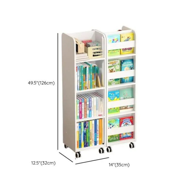 White Modern Wood Vertical Bookshelf with Adjustable Shelves Dimensions