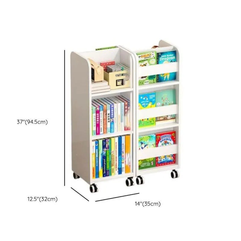 White Modern Wood Vertical Bookshelf with Adjustable Shelves Dimensions
