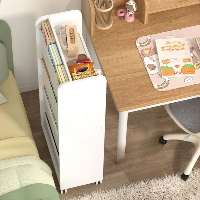 White Modern Wood Vertical Bookshelf with Adjustable Shelves Main Product Image Imagen principal del producto