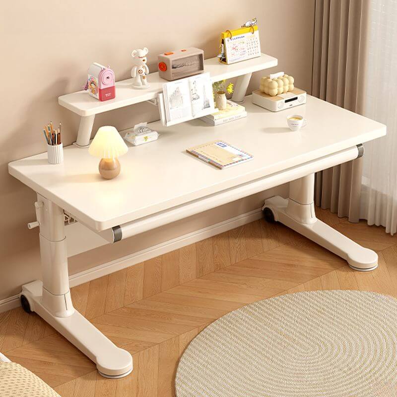 White Modern Writing Desk with Adjustable Height and Wheels