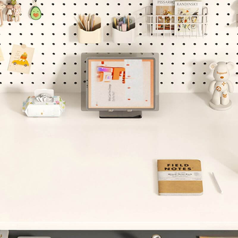 White Modern Writing Desk with Adjustable Height and Wheels