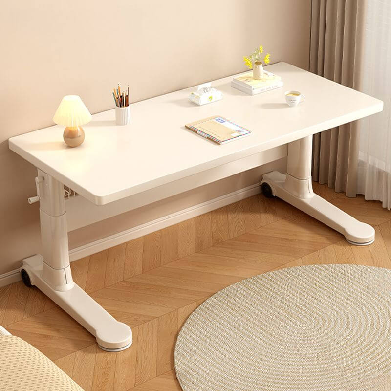 White Modern Writing Desk with Adjustable Height and Wheels