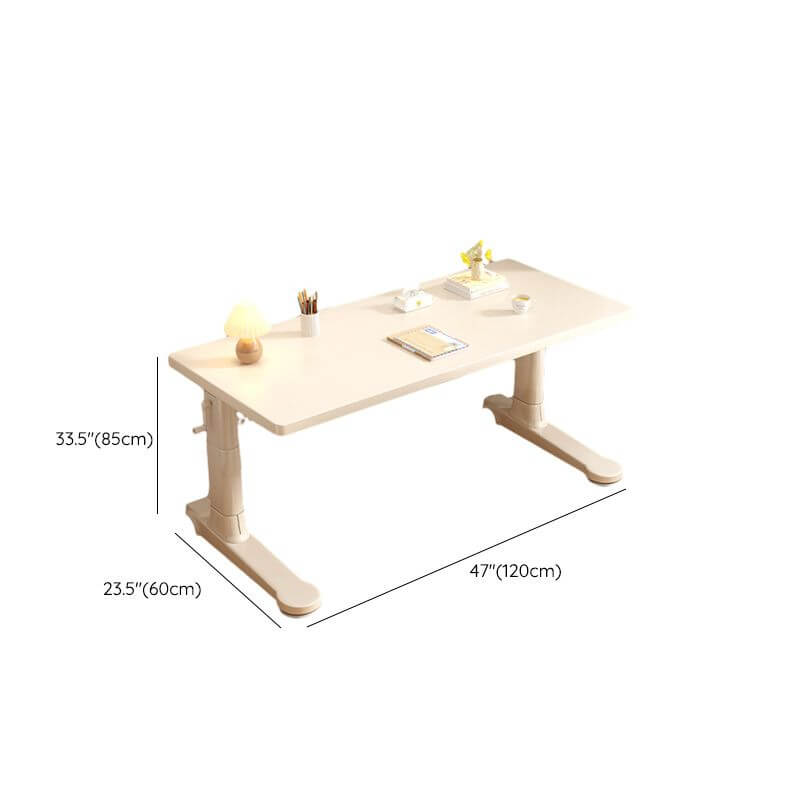 White Modern Writing Desk with Adjustable Height and Wheels Dimensions