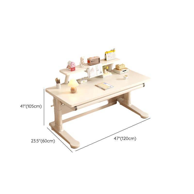 White Modern Writing Desk with Adjustable Height and Wheels Dimensions