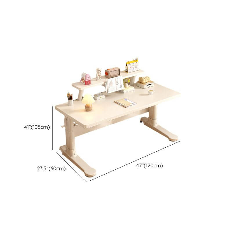White Modern Writing Desk with Adjustable Height and Wheels Dimensions