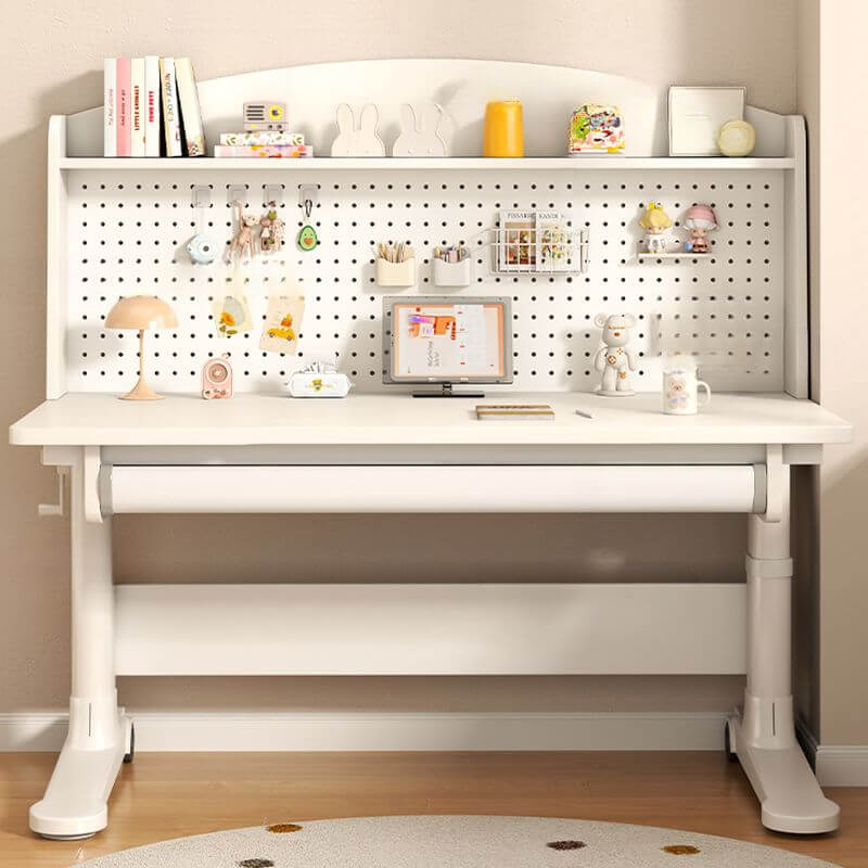 White Modern Writing Desk with Adjustable Height and Wheels Main Product Image