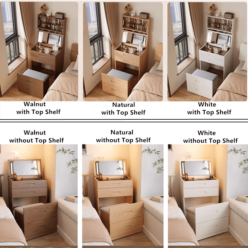 White Nordic Dressing Table Set with Flip-Up Mirror