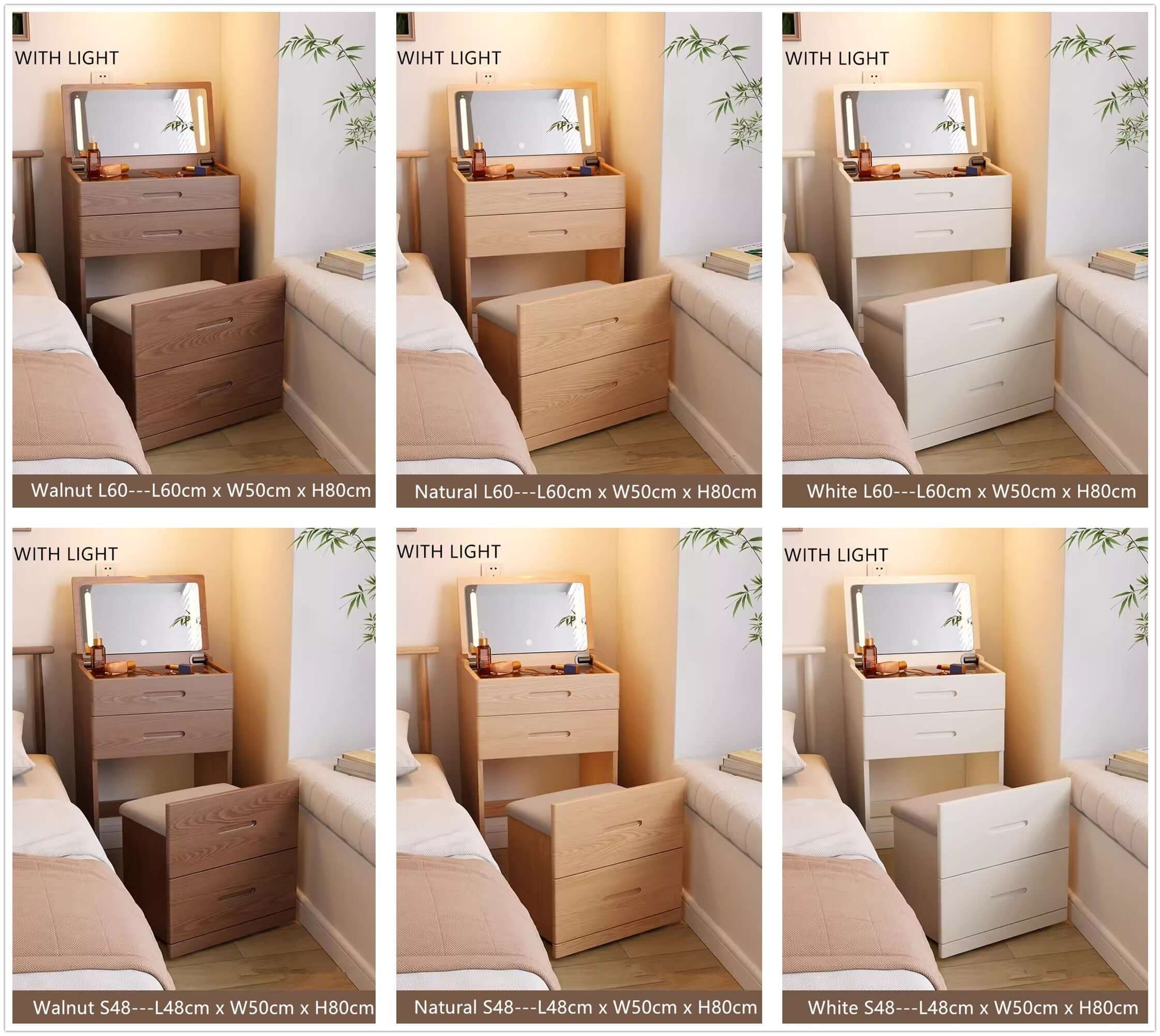 White Nordic Dressing Table Set with Flip-Up Mirror