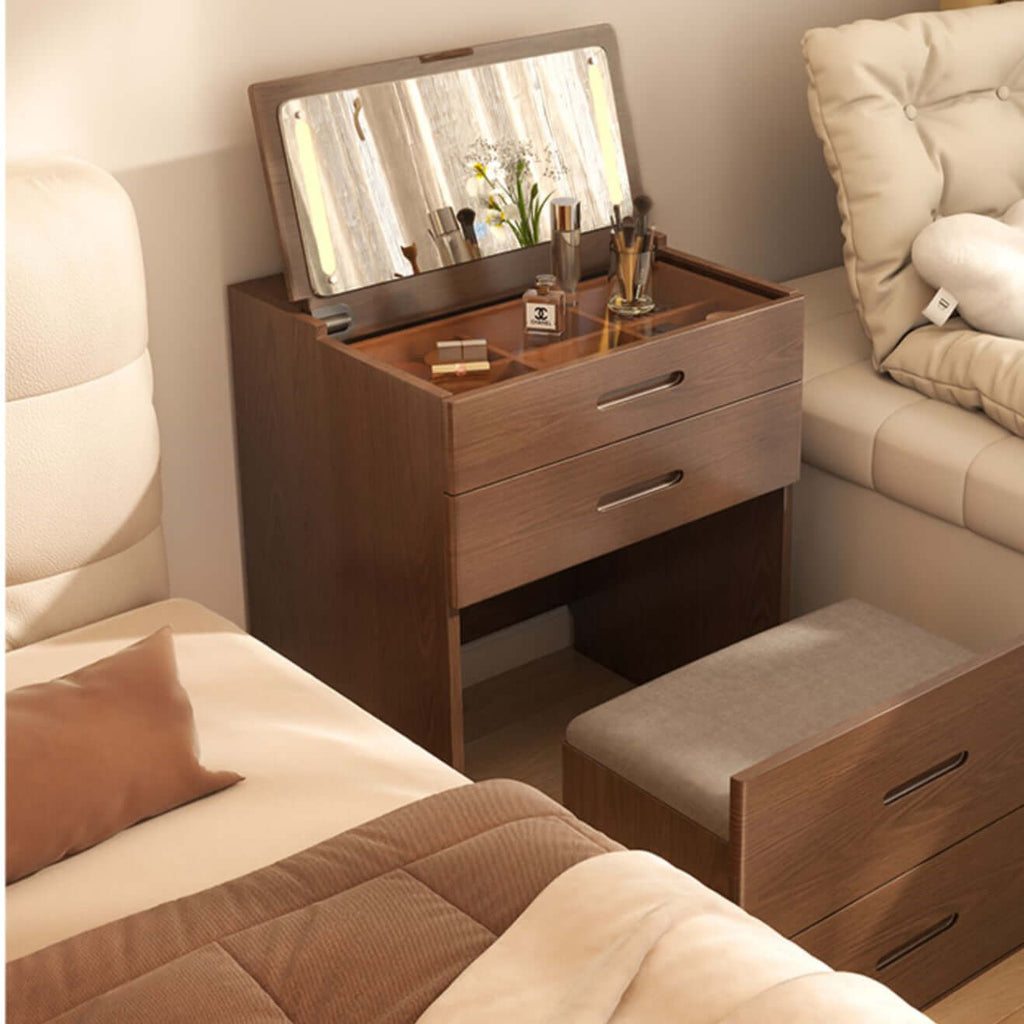 White Nordic Dressing Table Set with Flip-Up Mirror