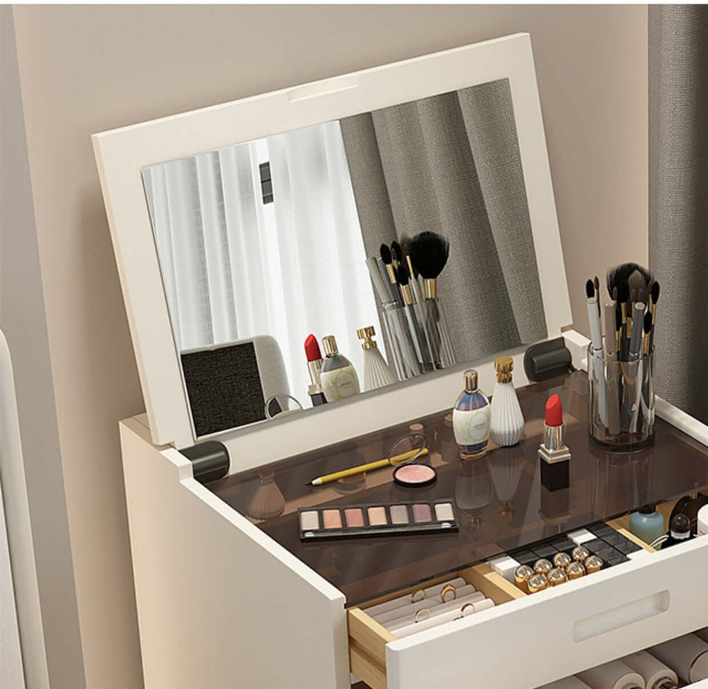 White Nordic Dressing Table Set with Flip-Up Mirror