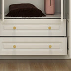 White Paneled Wardrobe Armoire With Vanity and Display Shelves