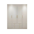 White Paneled Wardrobe Armoire With Vanity and Display Shelves
