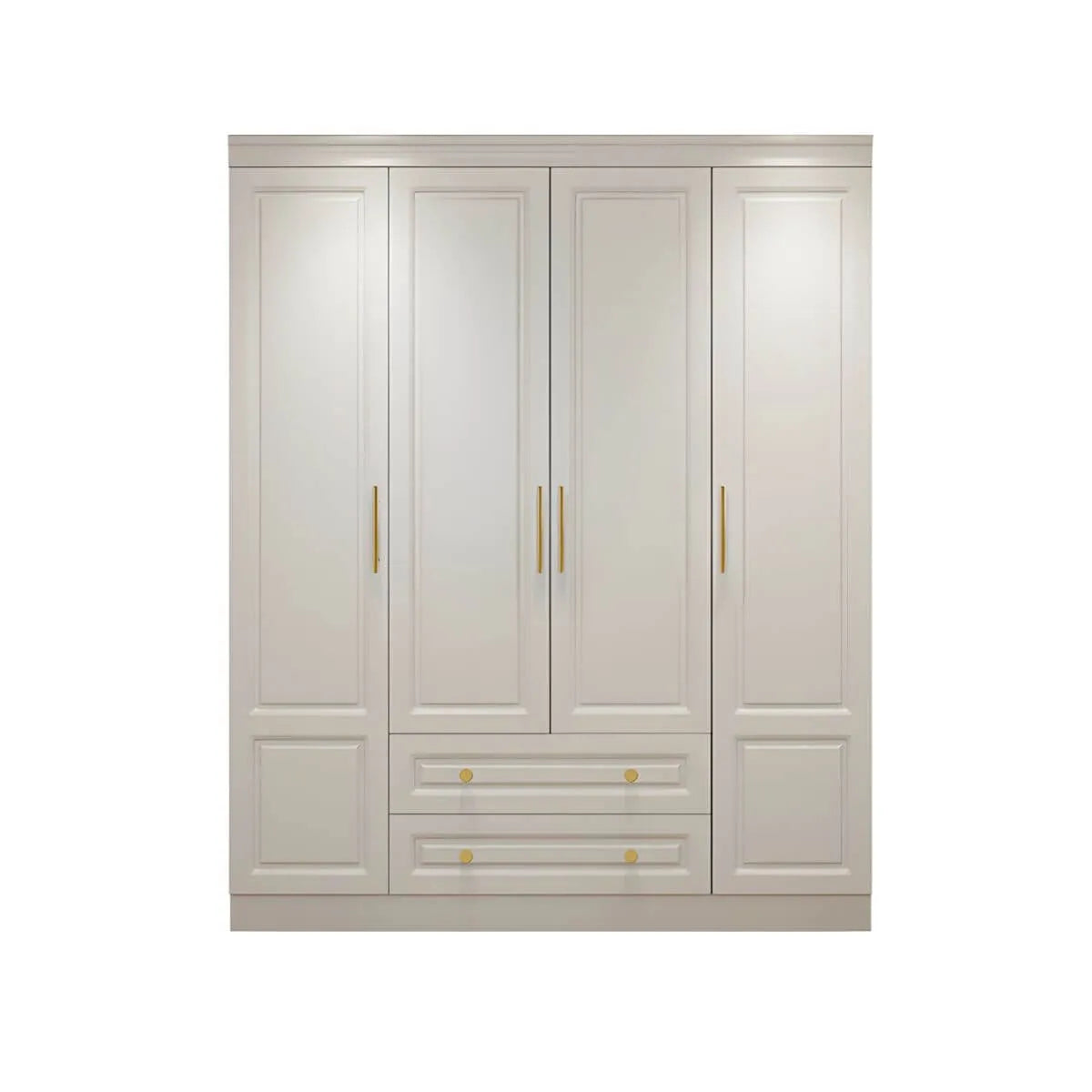 White Paneled Wardrobe Armoire With Vanity and Display Shelves