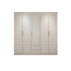 White Paneled Wardrobe Armoire With Vanity and Display Shelves