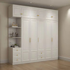 White Paneled Wardrobe Armoire With Vanity and Display Shelves
