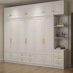 White Paneled Wardrobe Armoire With Vanity and Display Shelves