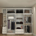 White Paneled Wardrobe Armoire With Vanity and Display Shelves