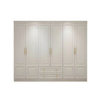 White Paneled Wardrobe Armoire With Vanity and Display Shelves