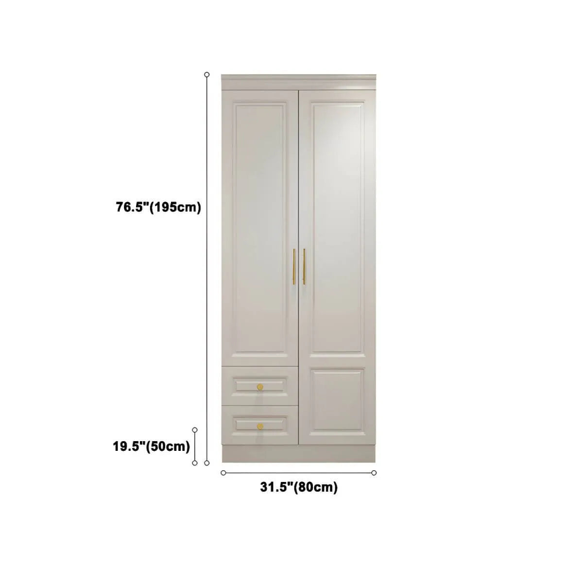 White Paneled Wardrobe Armoire With Vanity and Display Shelves Dimensions