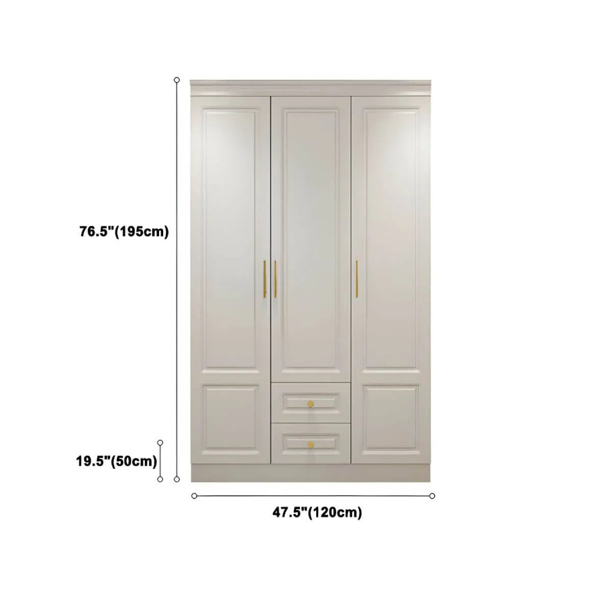 White Paneled Wardrobe Armoire With Vanity and Display Shelves Dimensions