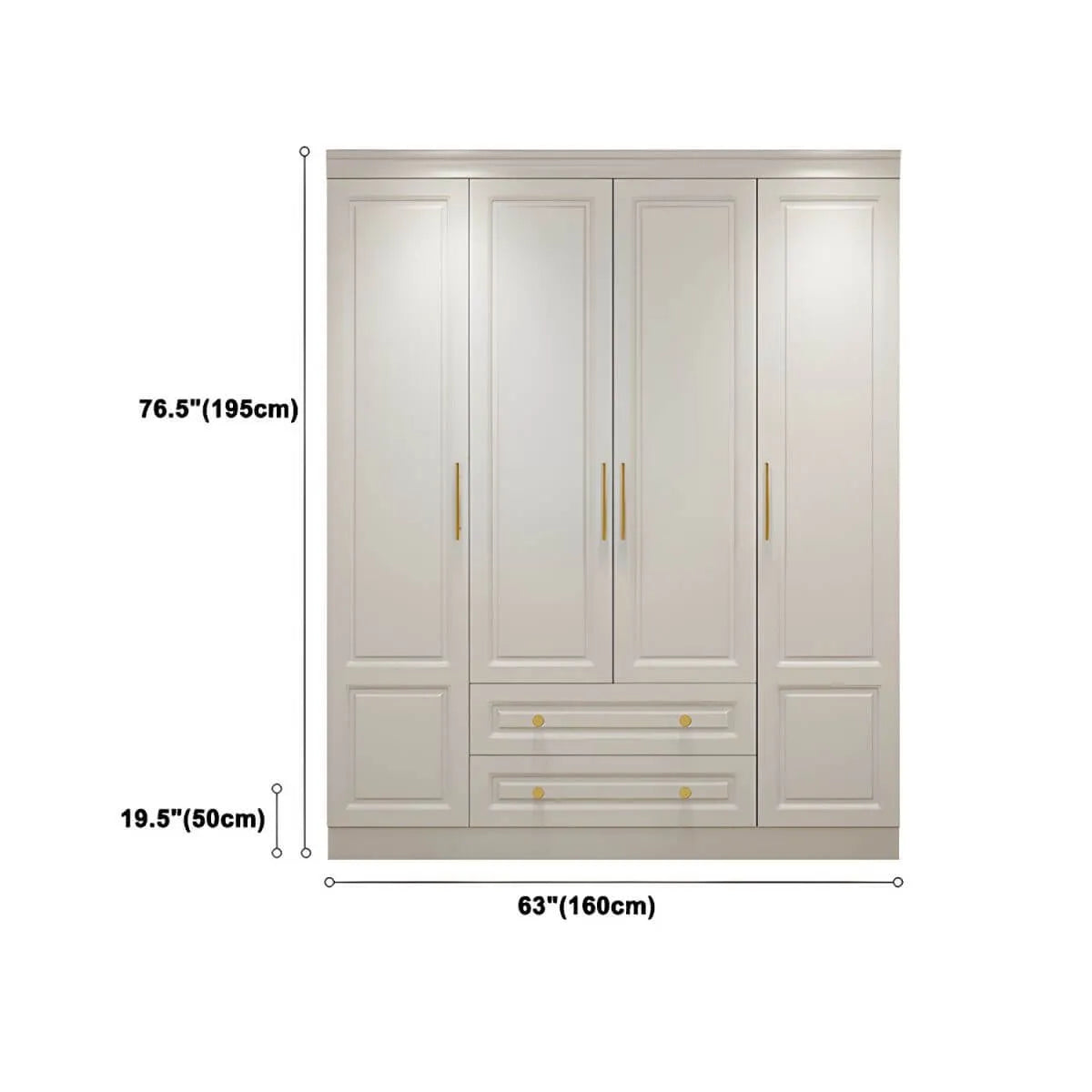White Paneled Wardrobe Armoire With Vanity and Display Shelves Dimensions