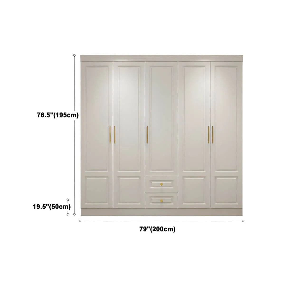 White Paneled Wardrobe Armoire With Vanity and Display Shelves Dimensions