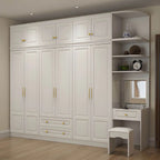 White Paneled Wardrobe Armoire With Vanity and Display Shelves Main Product Image