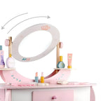 White & Pink Kids' Vanity Set with Mirror and Storage – Wooden Dressing Table with Ball Feet
