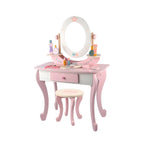 White & Pink Kids' Vanity Set with Mirror and Storage – Wooden Dressing Table with Ball Feet