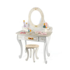 White & Pink Kids' Vanity Set with Mirror and Storage – Wooden Dressing Table with Ball Feet