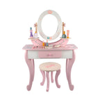 White & Pink Kids' Vanity Set with Mirror and Storage – Wooden Dressing Table with Ball Feet